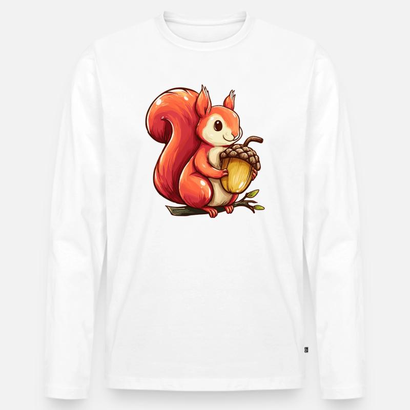 Kuscheliges Eichhörnchen mit Eichel - Männer Premium Bio Langarmshirt - Weiß