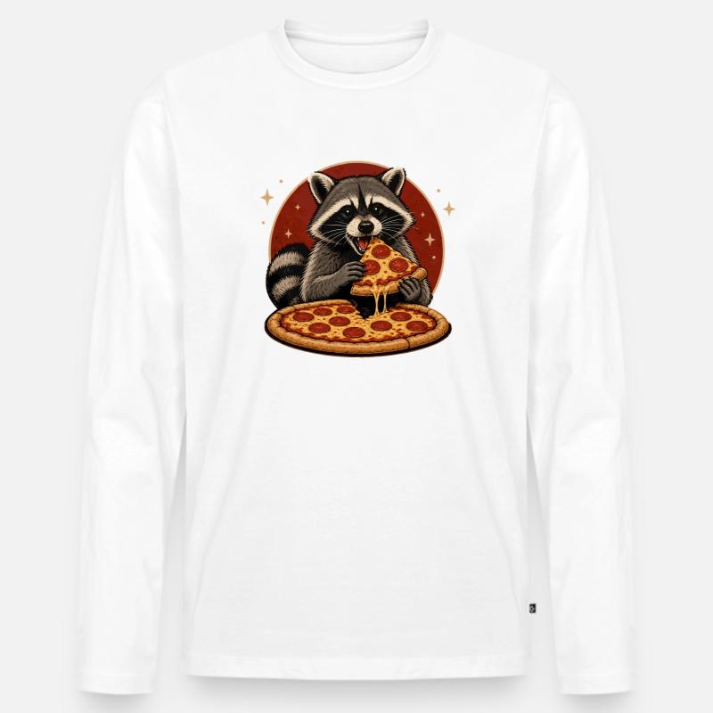 Pizza Waschbär - Männer Premium Bio Langarmshirt - Weiß