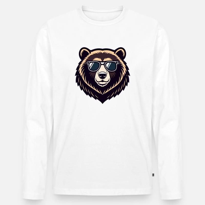 Cooler Bär mit Brille - Männer Premium Bio Langarmshirt - Weiß