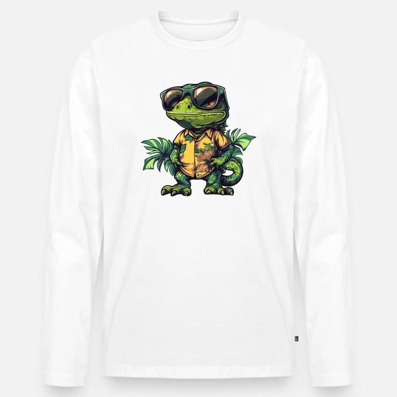 Chameleon Comic Urlaub - Männer Premium Bio Langarmshirt - Weiß