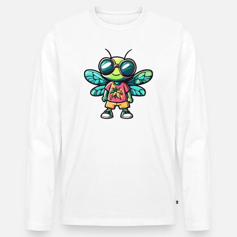 Libelle Comic Urlaub - Männer Premium Bio Langarmshirt - Weiß
