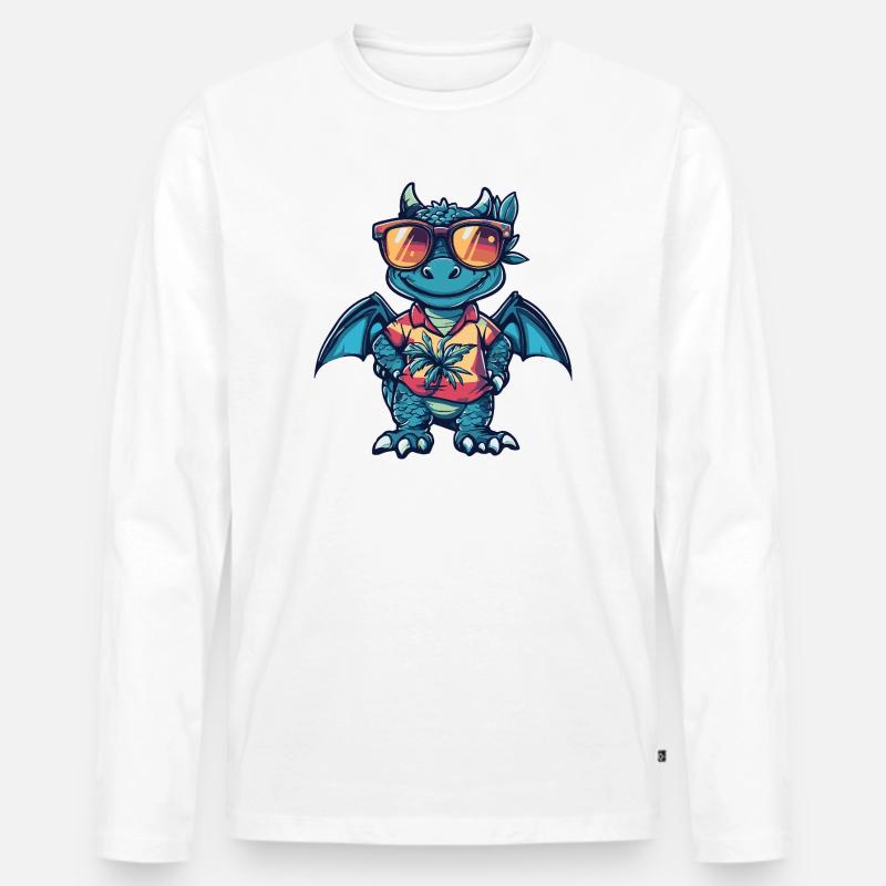 Drache Comic Urlaub - Männer Premium Bio Langarmshirt - Weiß