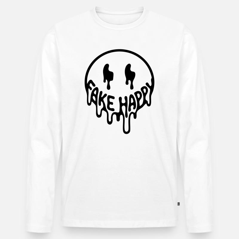 Fake Happy - Männer Premium Bio Langarmshirt - Weiß