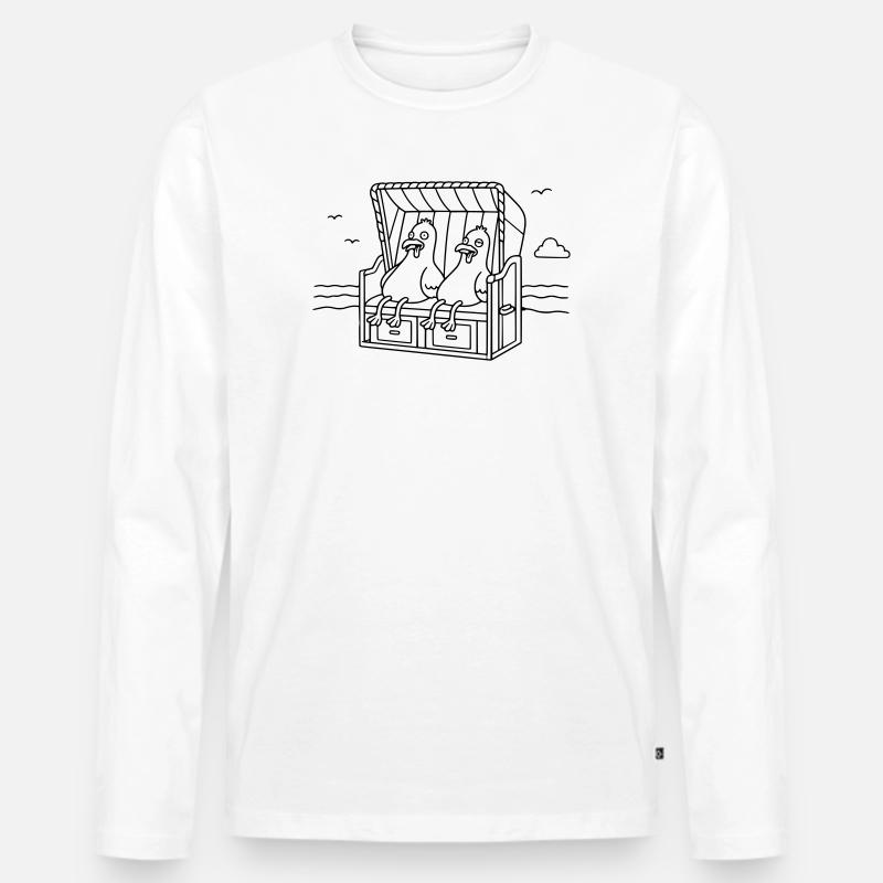 Witzige Möwen Strandkorb - Männer Premium Bio Langarmshirt - Weiß