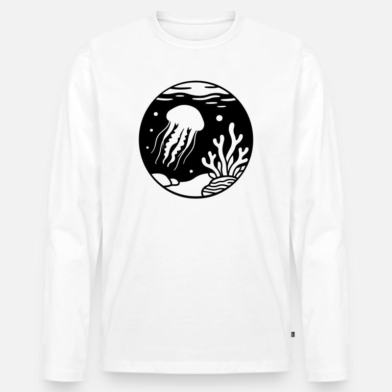 Qualle - Männer Premium Bio Langarmshirt - Weiß