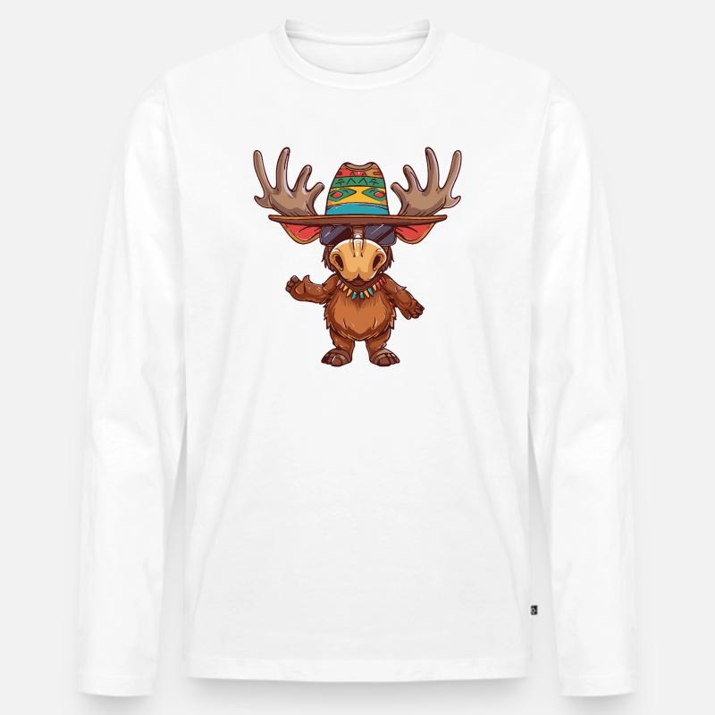 Elch Comic Lustig Sombrero - Männer Premium Bio Langarmshirt - Weiß