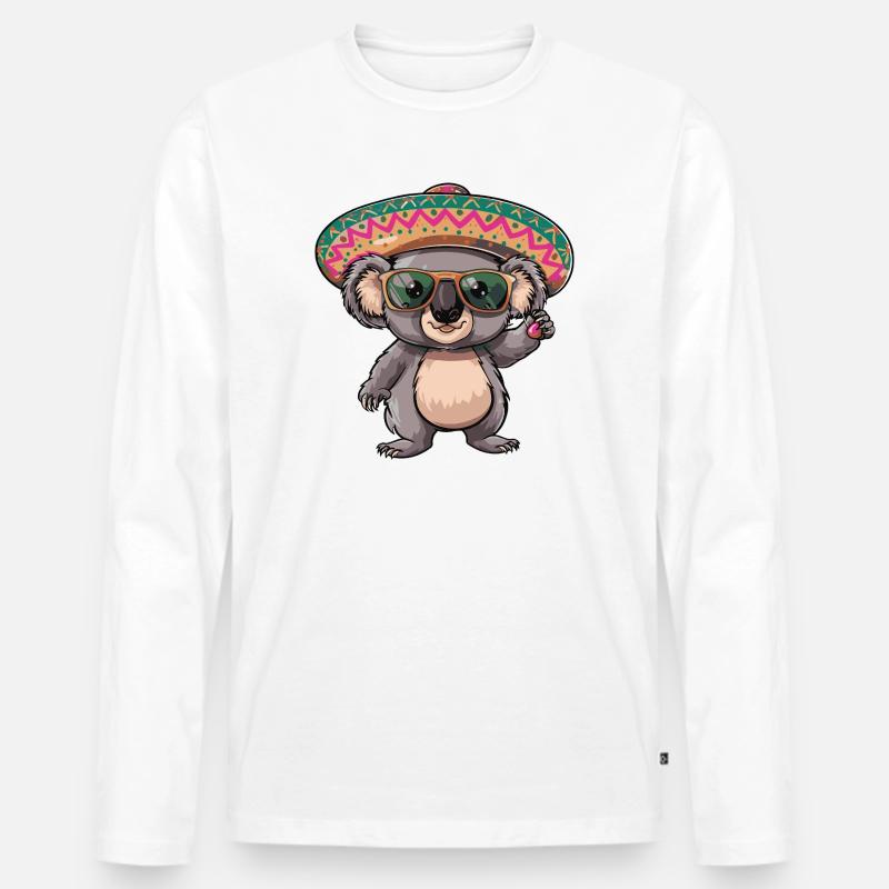 Koala Comic Lustig Sombrero - Männer Premium Bio Langarmshirt - Weiß