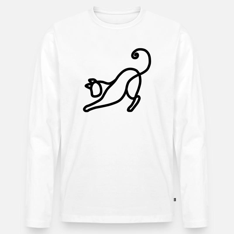 Minimalistische Katze - Männer Premium Bio Langarmshirt - Weiß