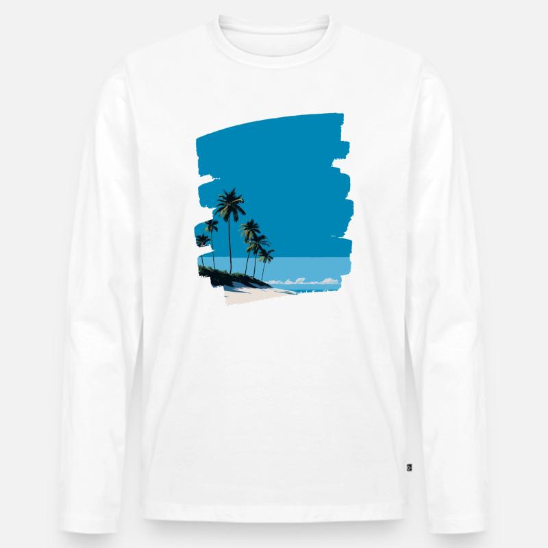 Strand Meer Palmen - Männer Premium Bio Langarmshirt - Weiß