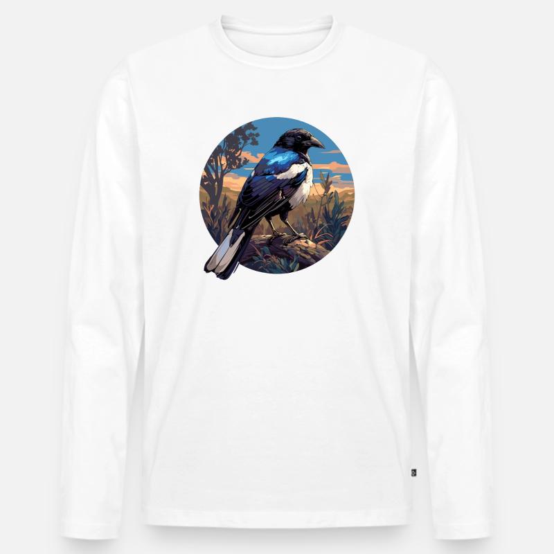 Elstern Elster - Männer Premium Bio Langarmshirt - Weiß