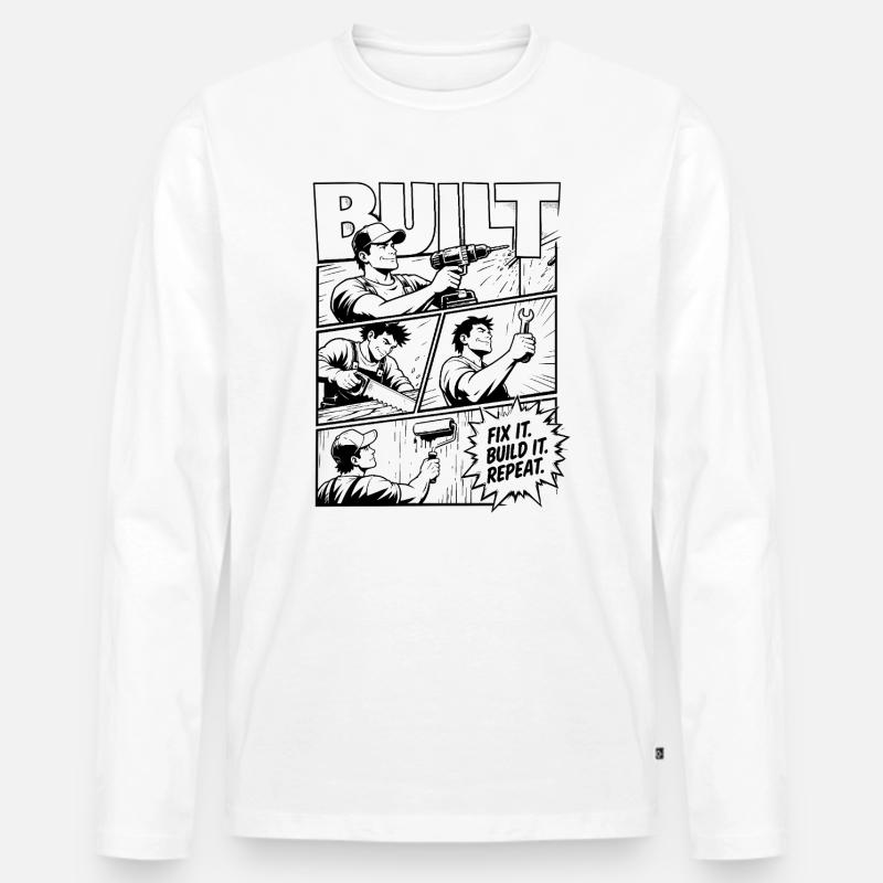 Built Fix It Build It Repeat - Männer Premium Bio Langarmshirt - Weiß