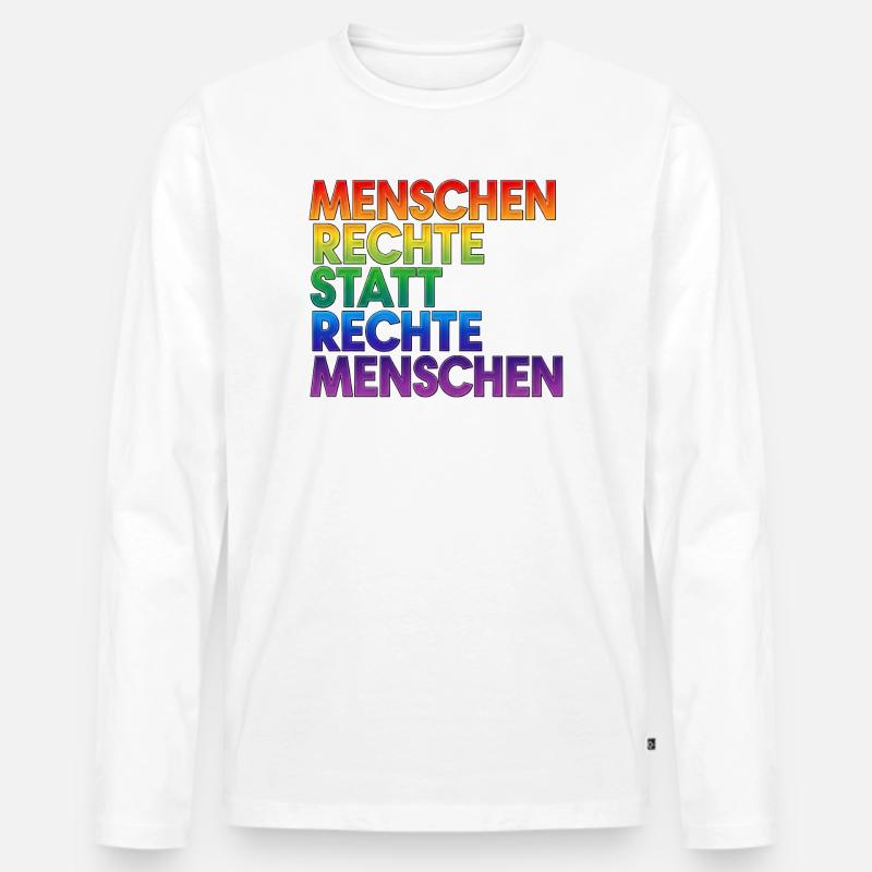Regenbogen Statement Spruch Menschenrechte - Männer Premium Bio Langarmshirt - Weiß