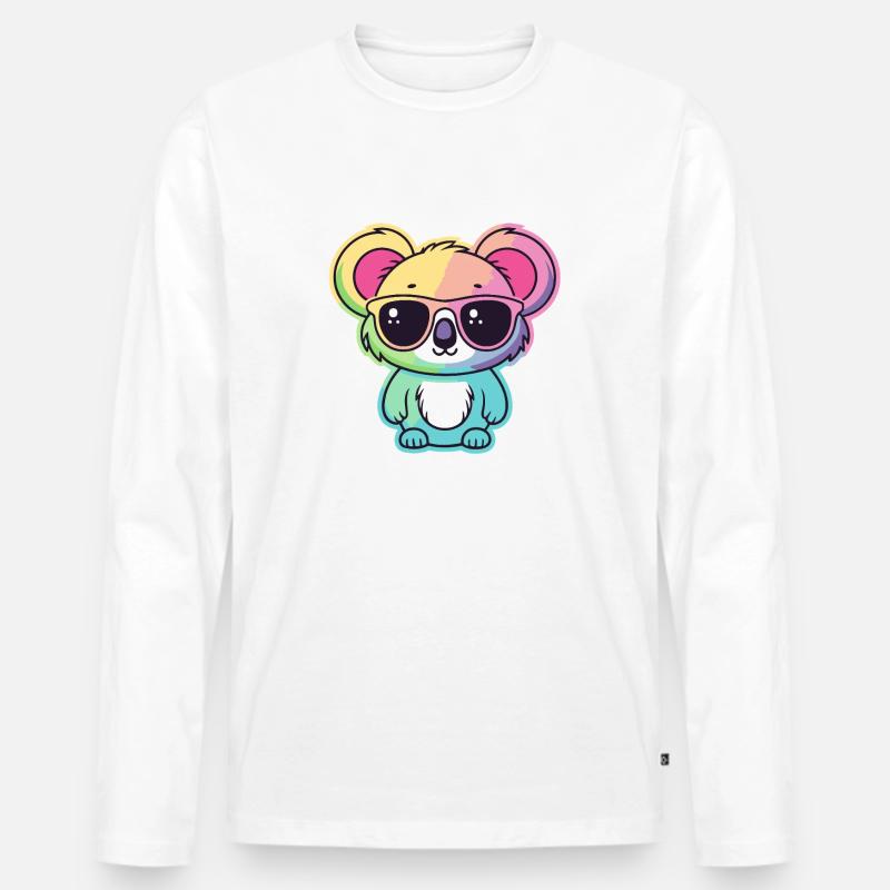 Regenbogen-Neon-Koala mit Brille - Männer Premium Bio Langarmshirt - Weiß