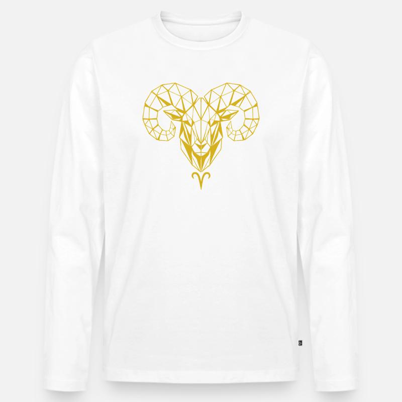 Geometrischer Goldram-Skull - Männer Premium Bio Langarmshirt - Weiß
