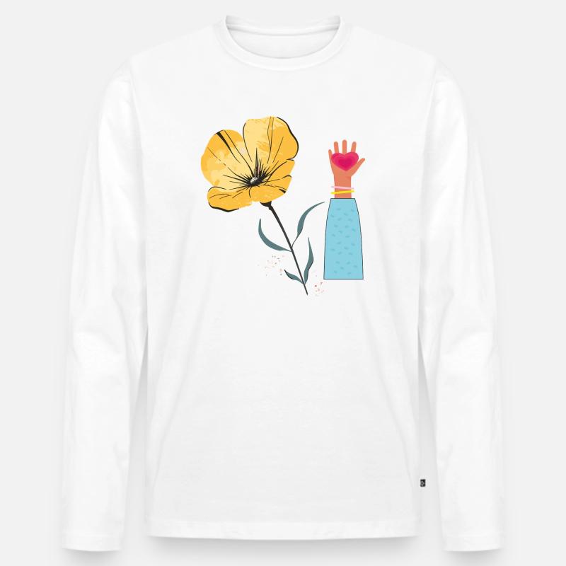 Blume Hand Herz  - Männer Premium Bio Langarmshirt - Weiß