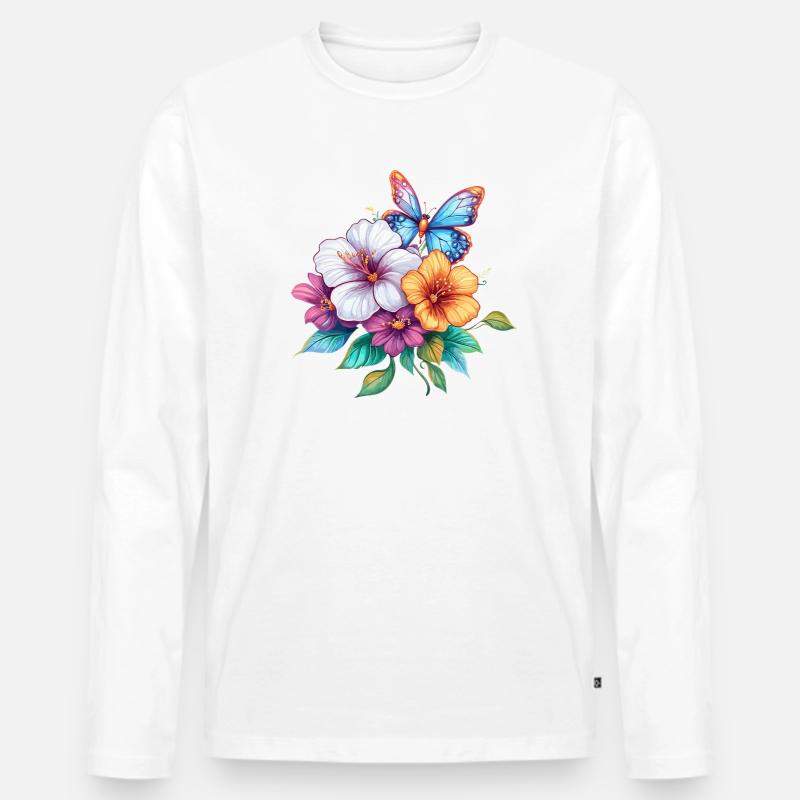 Blumenstrauß mit Schmetterling - Männer Premium Bio Langarmshirt - Weiß