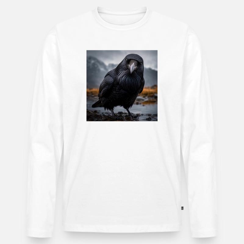 Dunkle Krähe im Feuchtgebiet - Männer Premium Bio Langarmshirt - Weiß
