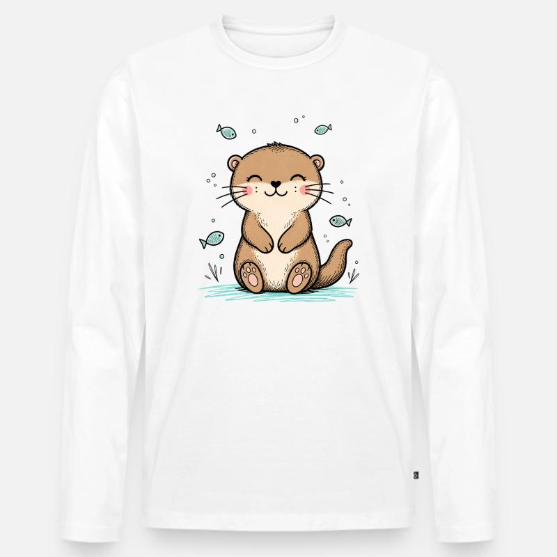 Fröhlicher Doodle-Otter - Männer Premium Bio Langarmshirt - Weiß