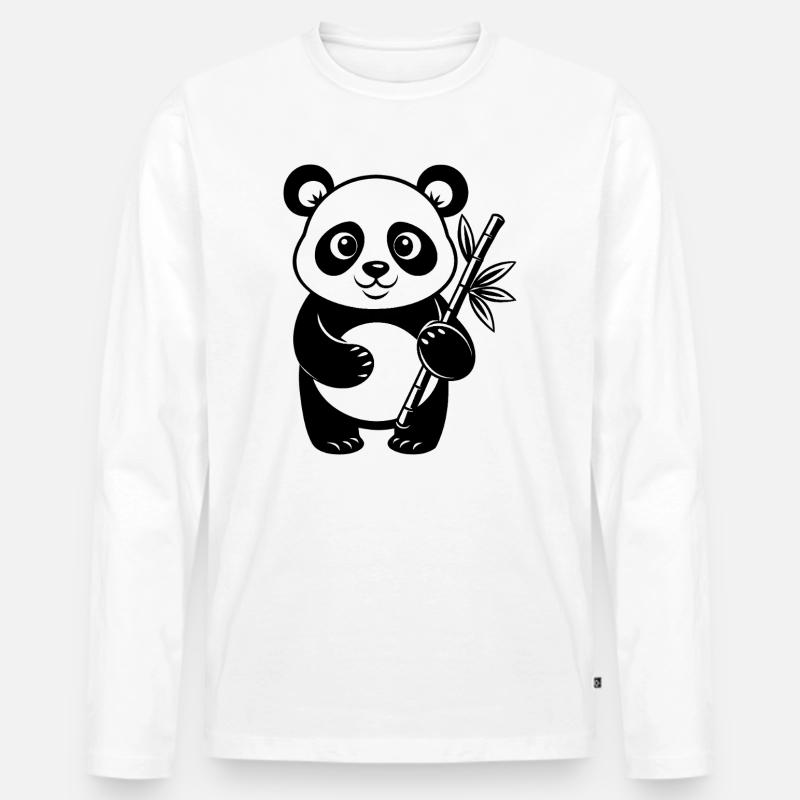 Panda mit Bambus - Männer Premium Bio Langarmshirt - Weiß