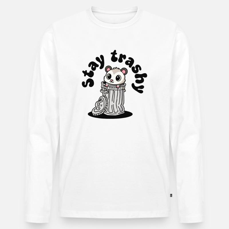 Bleib Trashig, Süßes Opossum, Lustig - Männer Premium Bio Langarmshirt - Weiß