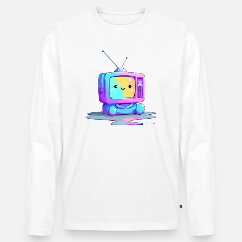 Regenbogen TV Kuscheltier - Männer Premium Bio Langarmshirt - Weiß