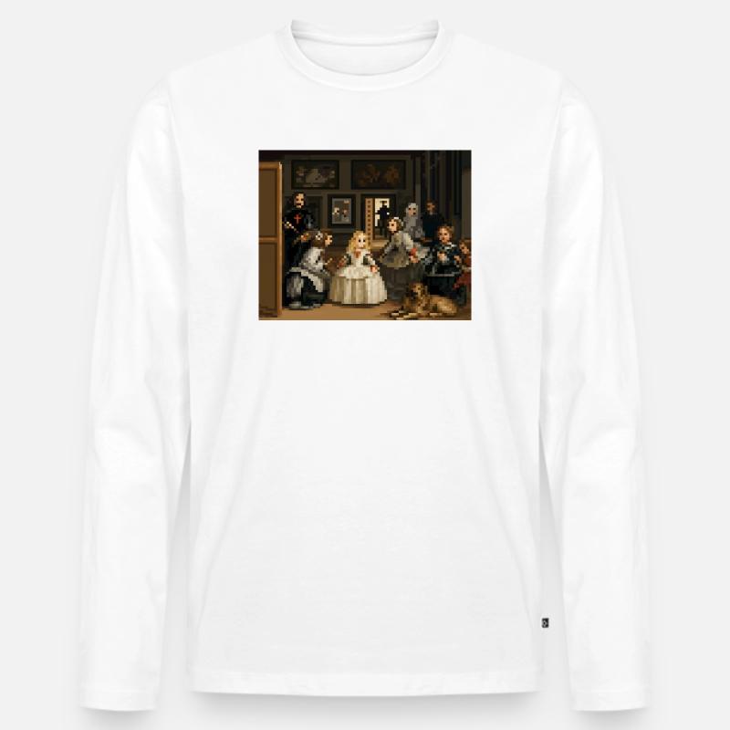 Pixelierte Las Meninas - Männer Premium Bio Langarmshirt - Weiß