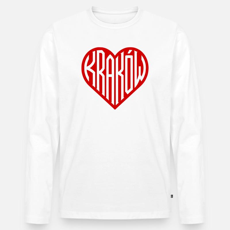 Krakow Herz Typografie - Männer Premium Bio Langarmshirt - Weiß