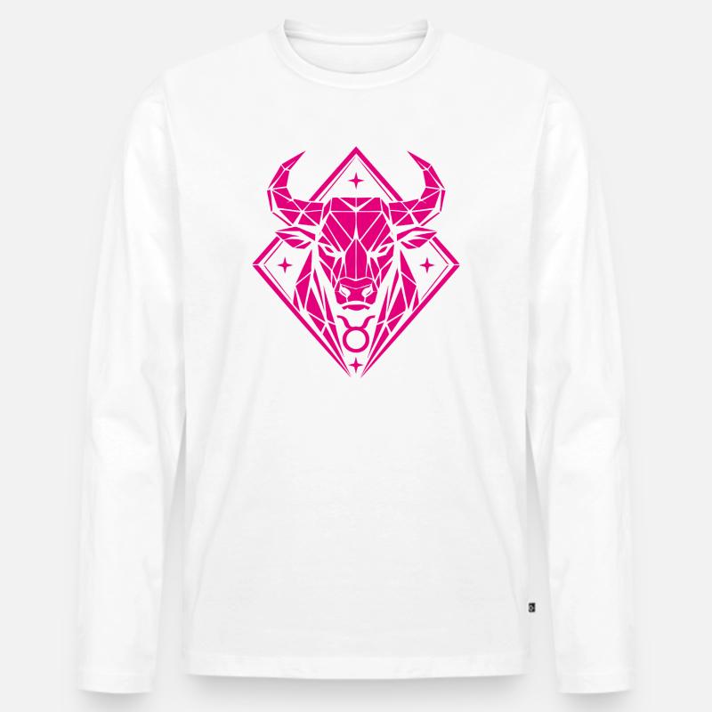 Geometric Bull – Stärke pur - Sternzeichen Stier - Männer Premium Bio Langarmshirt - Weiß