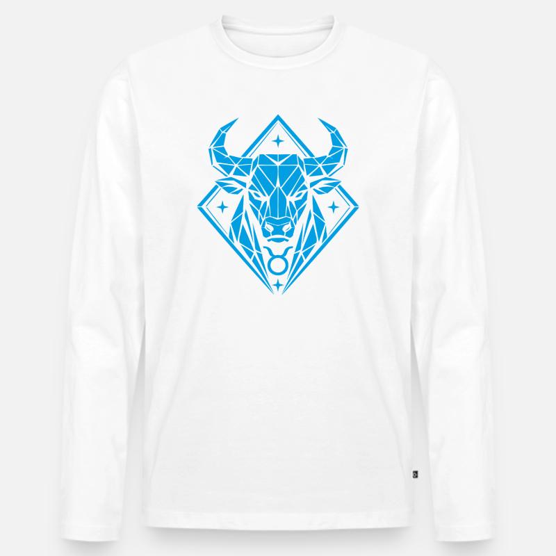 Geometric Bull – Stärke pur - Sternzeichen Stier - Männer Premium Bio Langarmshirt - Weiß