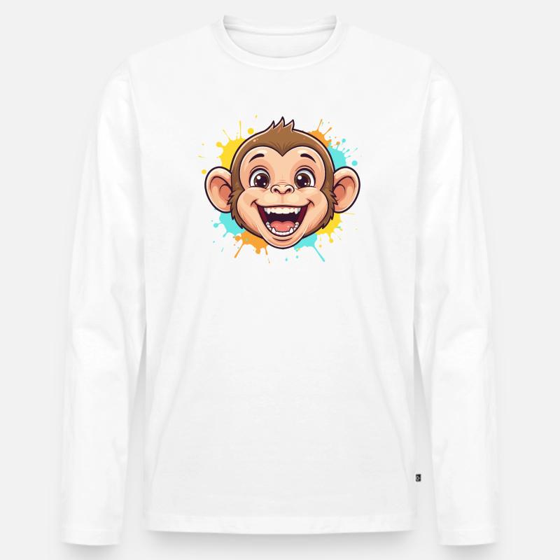 Fröhlicher Affe mit Farbspritzern - Männer Premium Bio Langarmshirt - Weiß