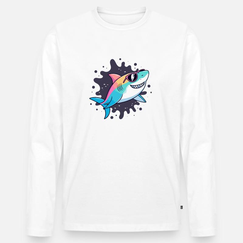 Neon-Hai-Sonnenbrillen - Männer Premium Bio Langarmshirt - Weiß