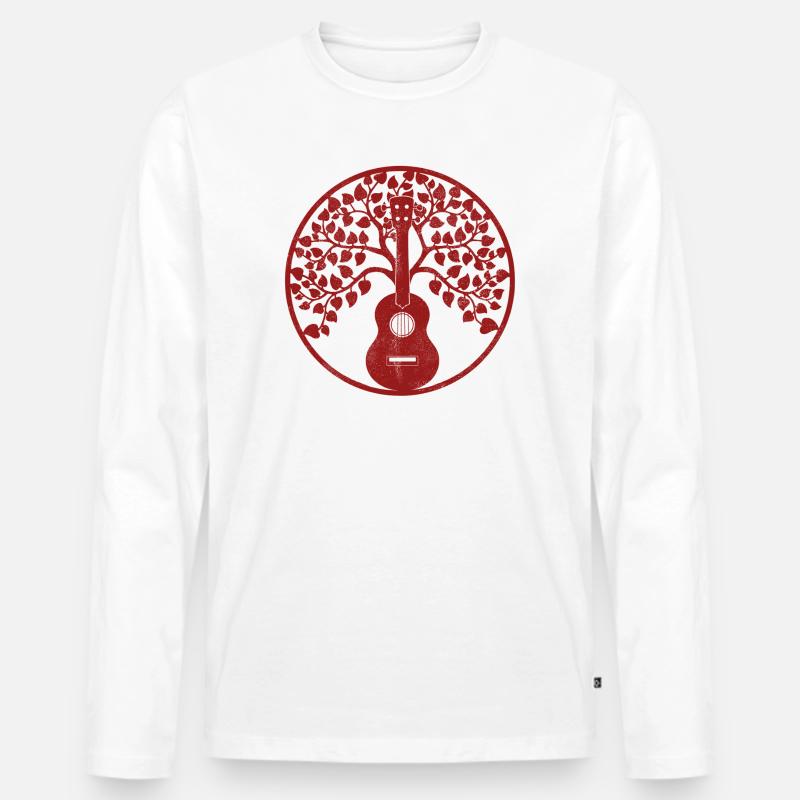Ukulele tree mandala red - Männer Premium Bio Langarmshirt - Weiß