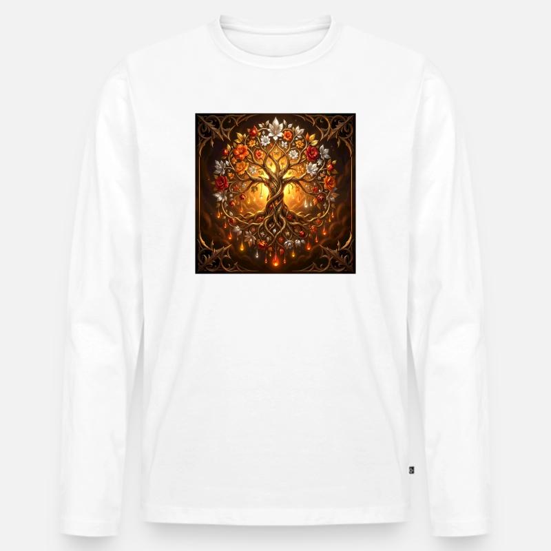 Lumineszierender Lebensbaum - Männer Premium Bio Langarmshirt - Weiß