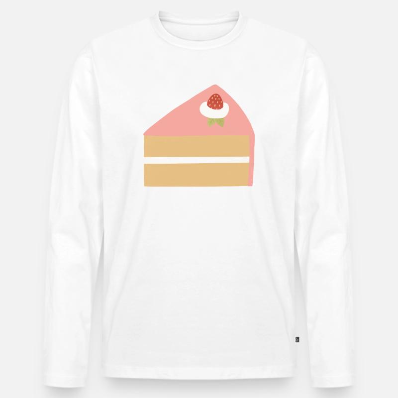 Rosa Erdbeerkuchen-Scheibe Illustration - Männer Premium Bio Langarmshirt - Weiß