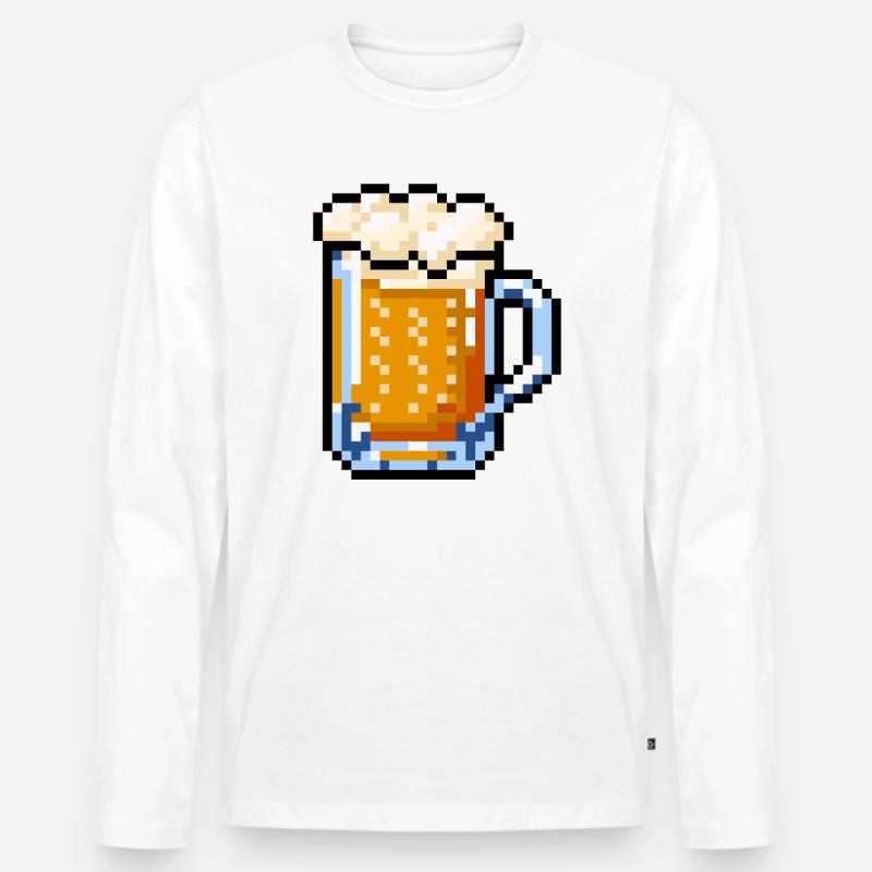 Bierglas Pixel Art – Retro Bier Design - Männer Premium Bio Langarmshirt - Weiß
