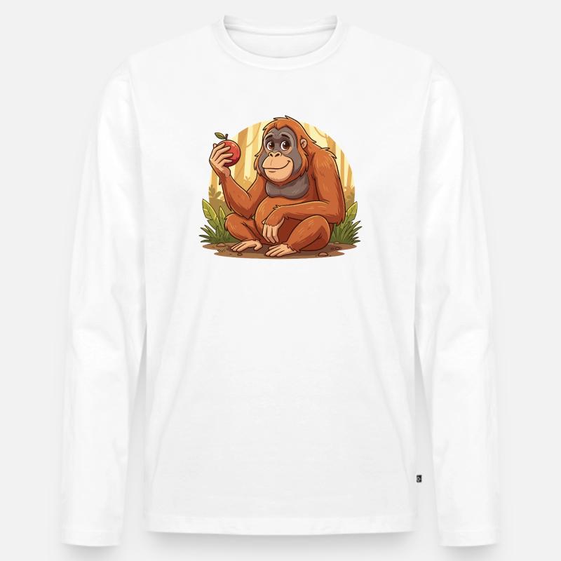Orangutan mit Apfel – Dschungelcharme - Männer Premium Bio Langarmshirt - Weiß