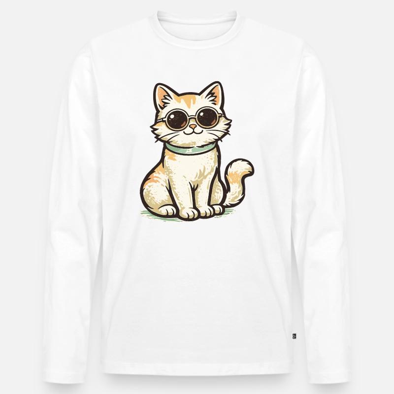 Coole Katze - Männer Premium Bio Langarmshirt - Weiß