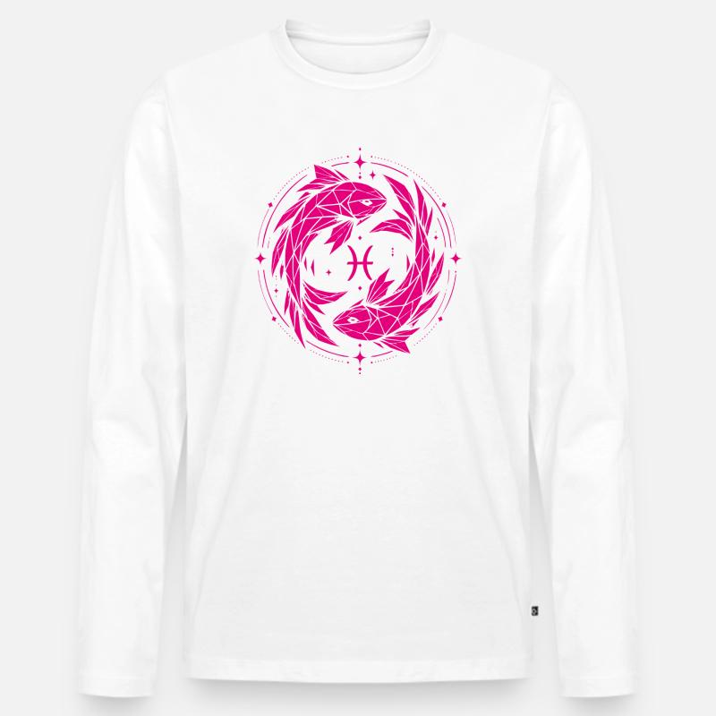 Fische Symbol – Sanft & Modern - Männer Premium Bio Langarmshirt - Weiß
