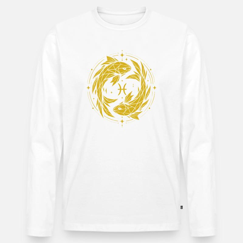 Fische Symbol – Sanft & Modern - Männer Premium Bio Langarmshirt - Weiß