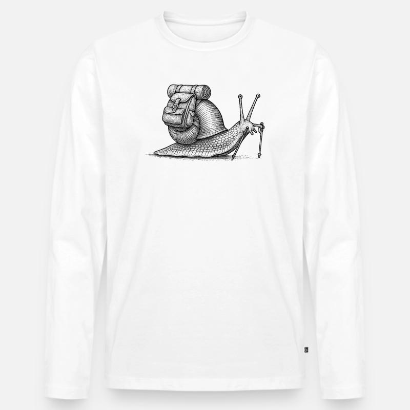 Snail Trekker mit Rucksack - Männer Premium Bio Langarmshirt - Weiß