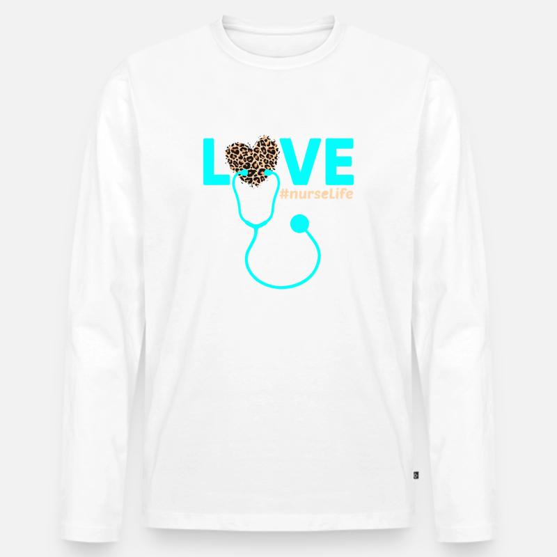Liebe Nursing Leopard Heart - Männer Premium Bio Langarmshirt - Weiß