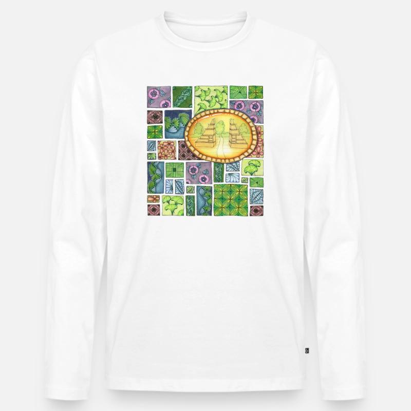 Bali temple on pattern patchwork - Männer Premium Bio Langarmshirt - Weiß