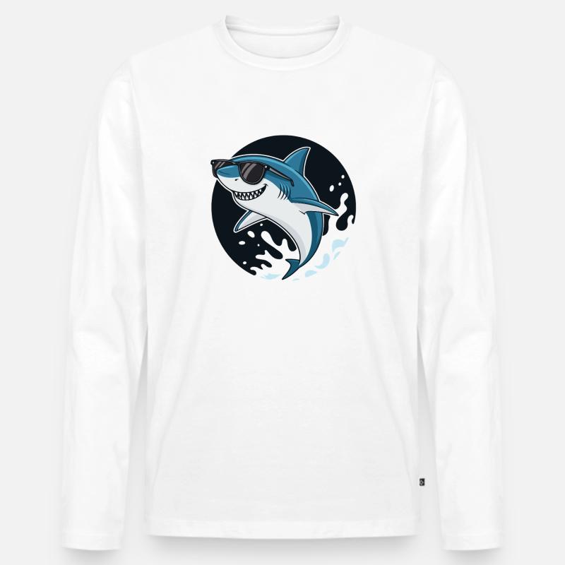 Surferhai mit dunkler Brille - Männer Premium Bio Langarmshirt - Weiß