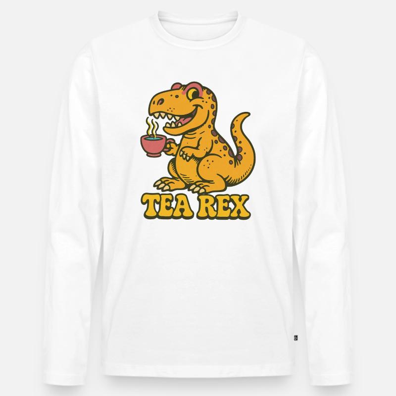 Tea Rex: Dinosaur Tea Time - Men's Premium Organic Long Sleeve Shirt - white