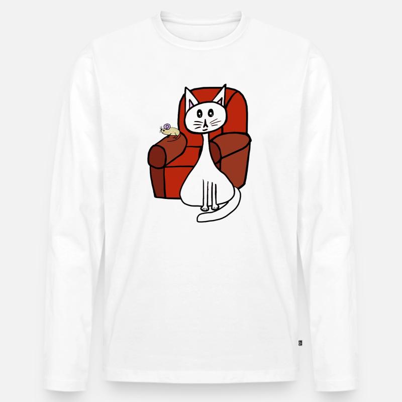 Haustiere Katze Maus Katzen Mäuse - Männer Premium Bio Langarmshirt - Weiß