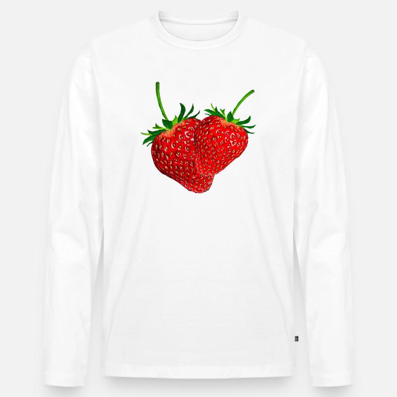 Erdbeeren - Männer Premium Bio Langarmshirt - Weiß