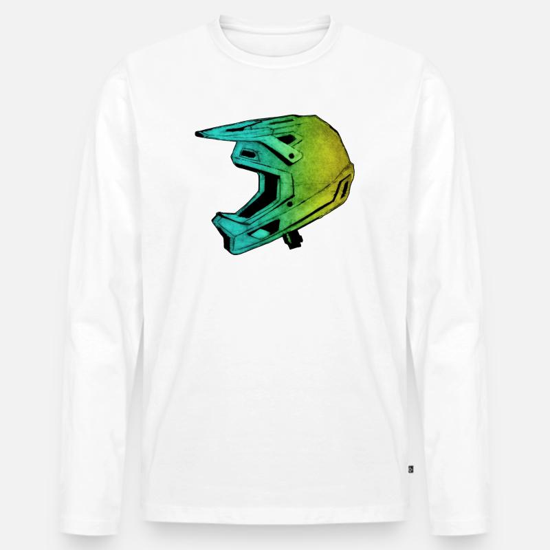 MTB FullFace Helm - handgeschnitzte Druckvorlage - Männer Premium Bio Langarmshirt - Weiß