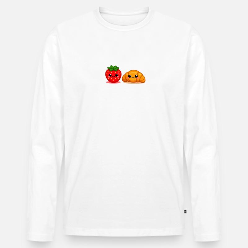 Erdbeer-Croissant-Freunde - Männer Premium Bio Langarmshirt - Weiß