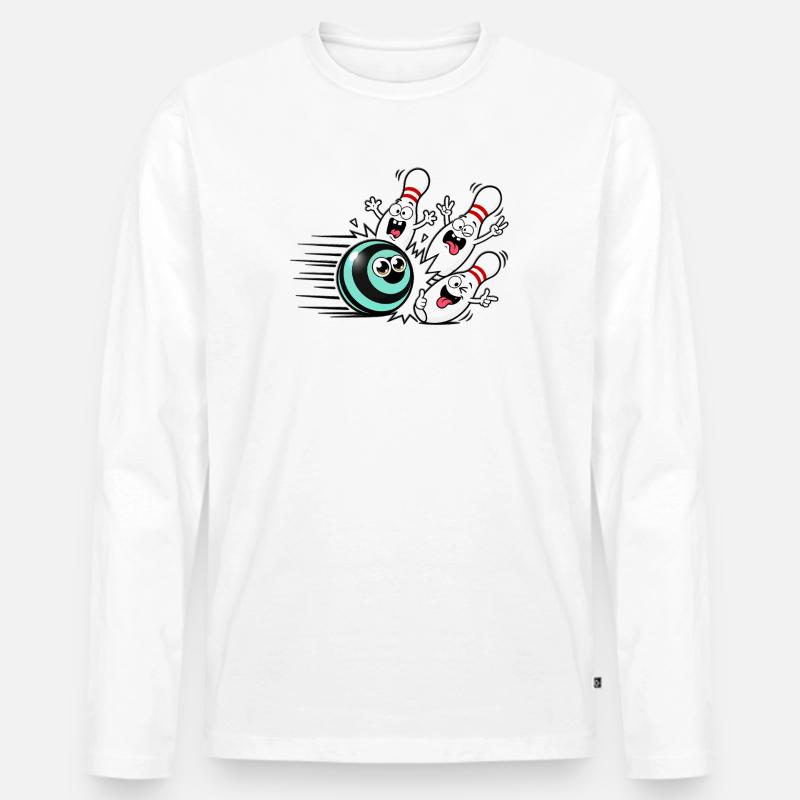 Lebendige Bowlingball mit frechen Pins - Männer Premium Bio Langarmshirt - Weiß