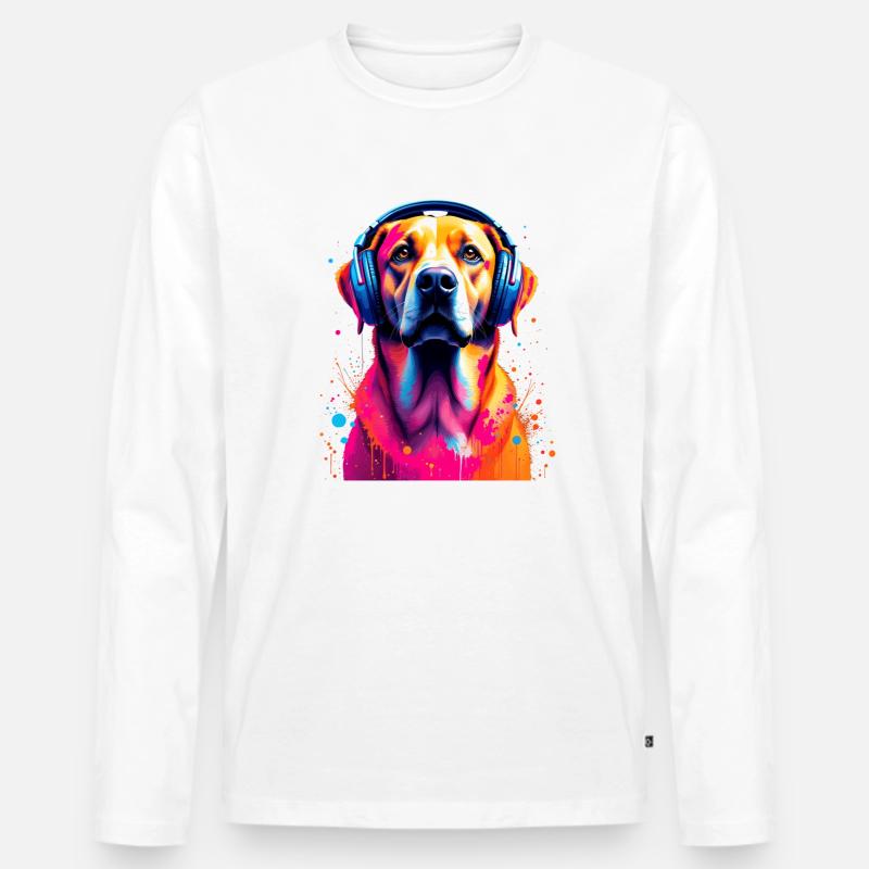 Labbi Labrador mit Kopfhörer - Männer Premium Bio Langarmshirt - Weiß